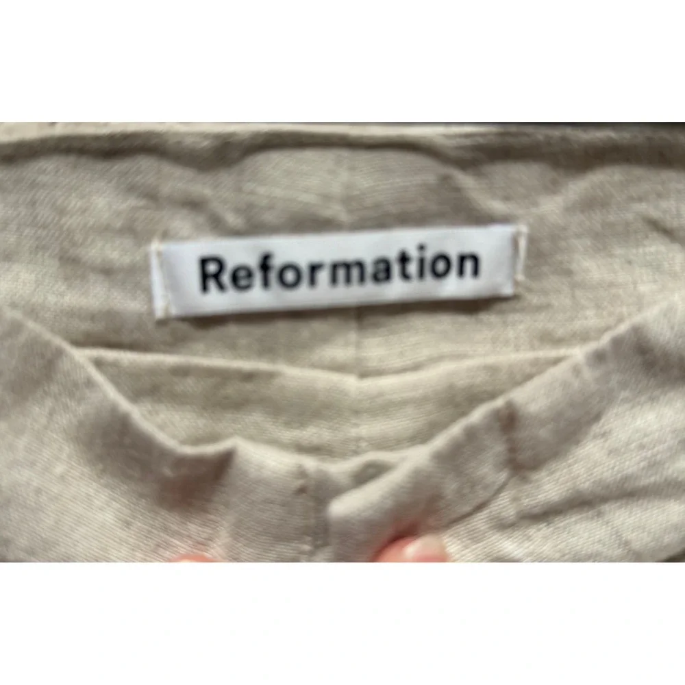 Reformation Oatmeal Beige 100% Linen Pleated High Rise Tapered Pants Size 4
